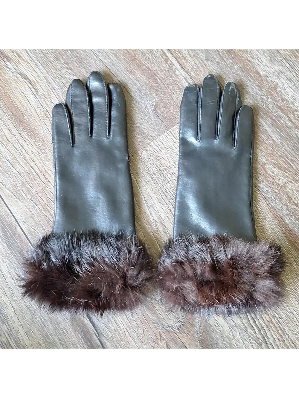 Vintage Black Leather Cotton And Fur Driving Fashion Glove